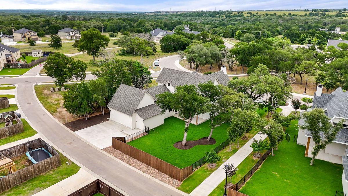 Aerial view of Sanctuary, a classic hill country design neighborhood with custom homes built by Southerly Homes.